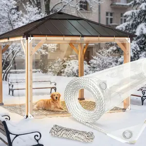 6' x 10' Clear  Tarp, PVC 14 Mil Tarpaulin with Grommets and a Plastic Rope, Duty Heavy  Resistant Cover for Camping,  Greenhouse, , Patio and Pavilion(6 x 10 ft )