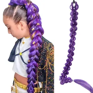 32-Inch Heat Resistant Braid Ponytail Wig - Kpop Cosplay Style Purple Synthetic Hair Extensions, Easy Clip-In for Stylish Looks, Heat Resistant Wig