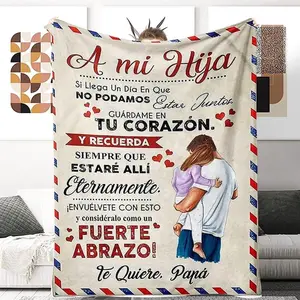 Spanish Dad To Daughter Letter Blanket, 1 Count Personalized Soft Air-Conditioned Room Throw, Warm Nap Blanket For Home & Office