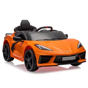 GARVEE 12V Licensed Corvette Electric Ride On Car with Remote Control, Visual Dashboard, LED Lights, Music, Battery Powered Sports Car Toy Available in Multiple Colors: Orange, Light Blue, Rose Red, Red, White, Pink, Dark Blue