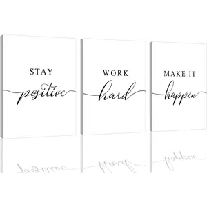 Framed Canvas Wall Art Positive Quotes, Office Wall Art Decor, White Large Poster, Positive Motivational Set of 3 Prints, Inspirational Wall Art (G-3pcs,20x30inchx3pcs)
