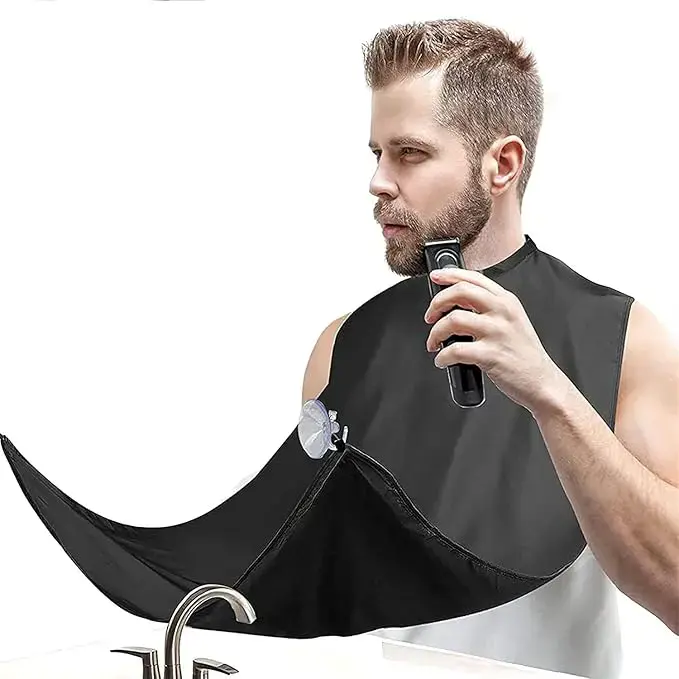 Professional Beard Trimming Apron, Facial Hair Catcher Bib for Men, Shaving Cape Cloth with Suction Cups, Waterproof Non-Stick Hair Grooming Cloth for Home and Barbershop Use