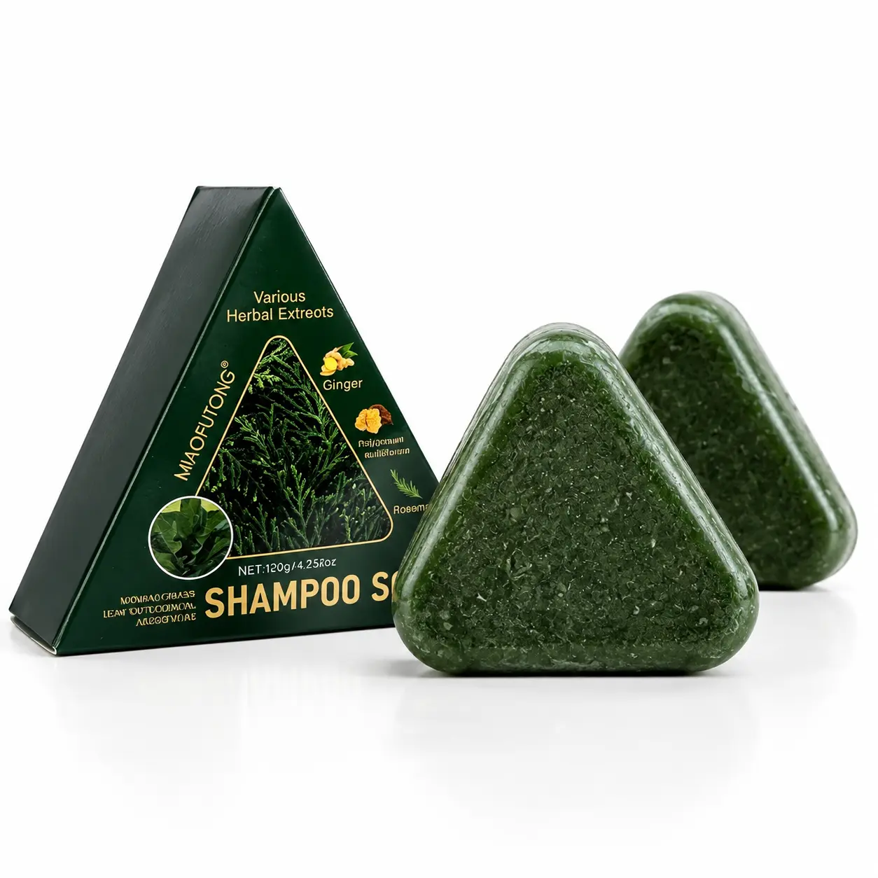 Nature Triangle Shampoo Bar with Bubble Net – Traditional Mild Daily Lightweight Herbal Cleanser for Oily Hair, Promotes Growth, Strengthens, Thickens, Volumizes, Deep Cleanses, Refreshes Scalp (For Women & Men)