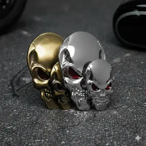 Chrome Red Eye 3D Metal Skull Car Sticker, Zinc Alloy Vehicle Emblem, Universal for Truck Motorcycle, Weatherproof Rust-Resistant Auto Upgrade, Punk Style Customization, Off-Road Car Decoration, Personalized Metal Badge Exterior Decor