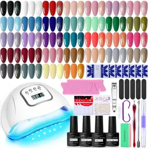 Gel Nail Polish Kit with UV Light  Gel Polish Nail 4 Functional Adhesive Bottles Kit Soak Off Manicure Tools Gifts for Women Matte Classic Series