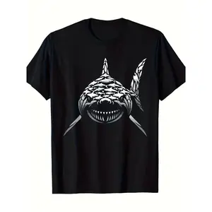 Men's Plus Size Shark Lover T-Shirt - Big & Tall 3XL 4XL 5XL | Heavyweight 220g Marine Life Graphic Tee with Shark Print | Casual Short Sleeve Shirt for Casual Attire & Shark-Themed Outfits