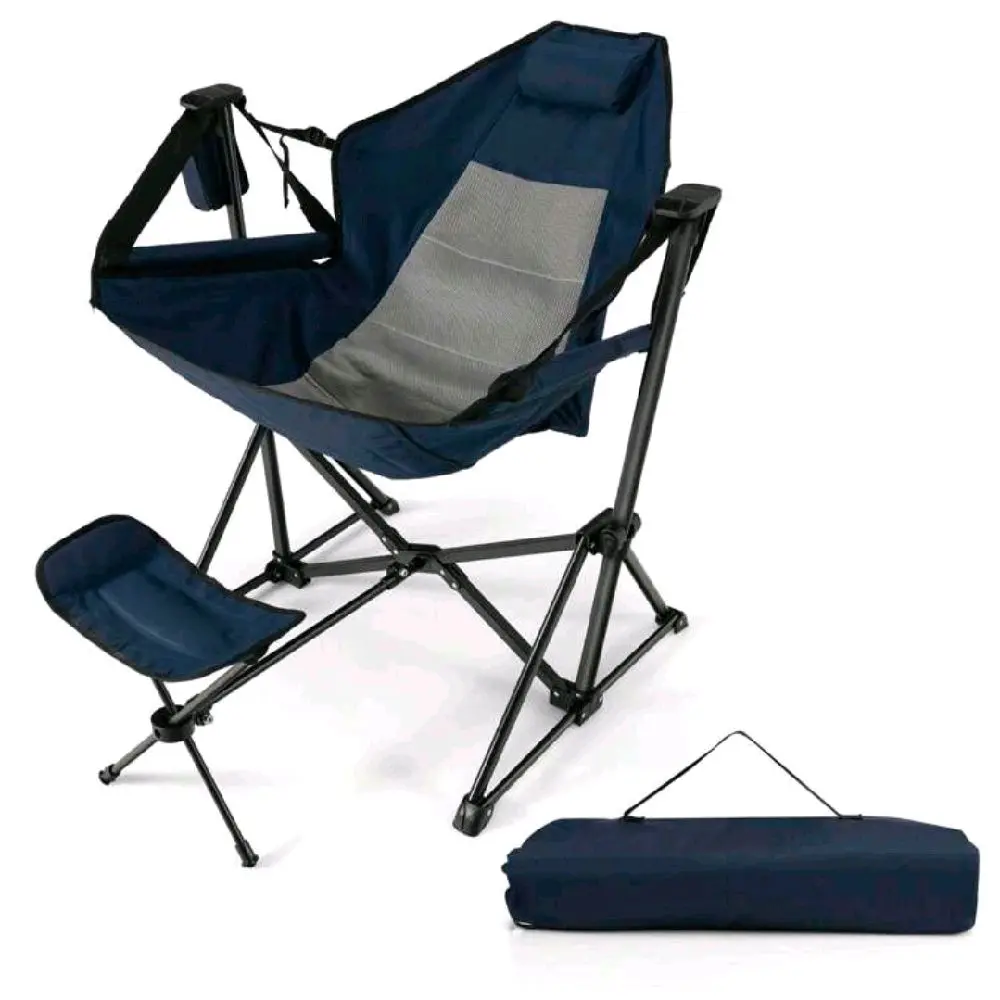 Portable Hammock Camping Chair w/ Retractable Footrest & Pillow – Adjustable Reclining Folding Outdoor Lounge Chair, 330LB Capacity
