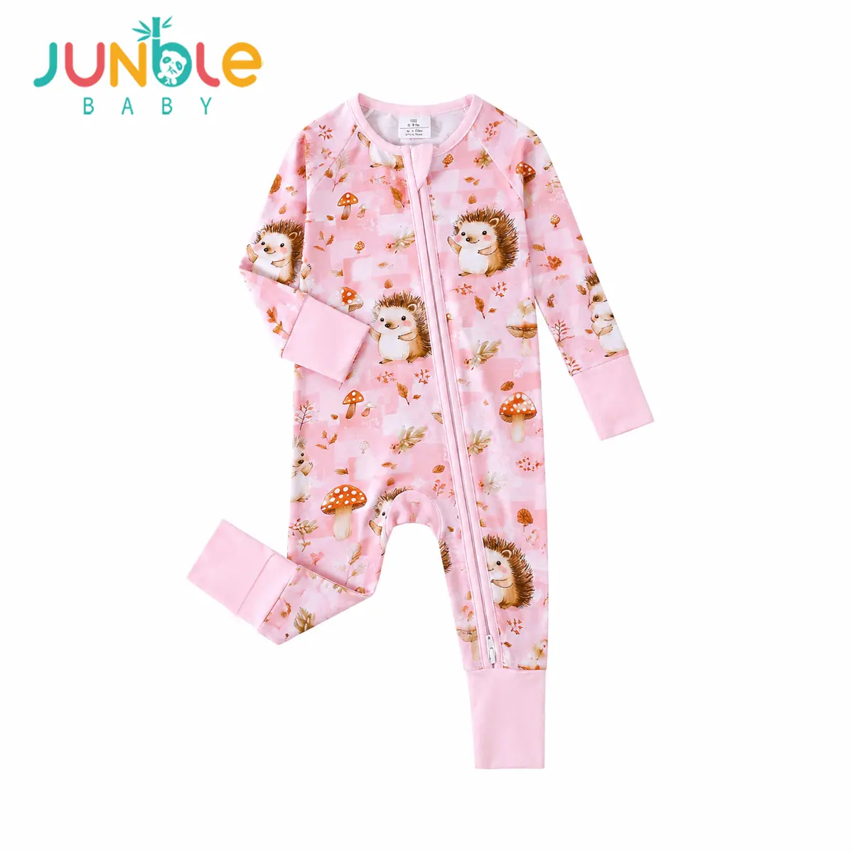 JUNBLEBABY Printed Long Sleeve Bamboo Blend Romper, All Season Bodysuit Clothes with 2-Way Zipper and Convertible Footies, Zipper Closure Bodysuit