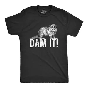 Mens Dam It T Shirt Funny Beaver Dam Tee Sexist Joke Top for Guys Mens Funny T Shirts Cool Vintage Fashion T-Shirt Gift Classic Menswear Funny Animal Short Sleeve Novelty Tees for Guys Black