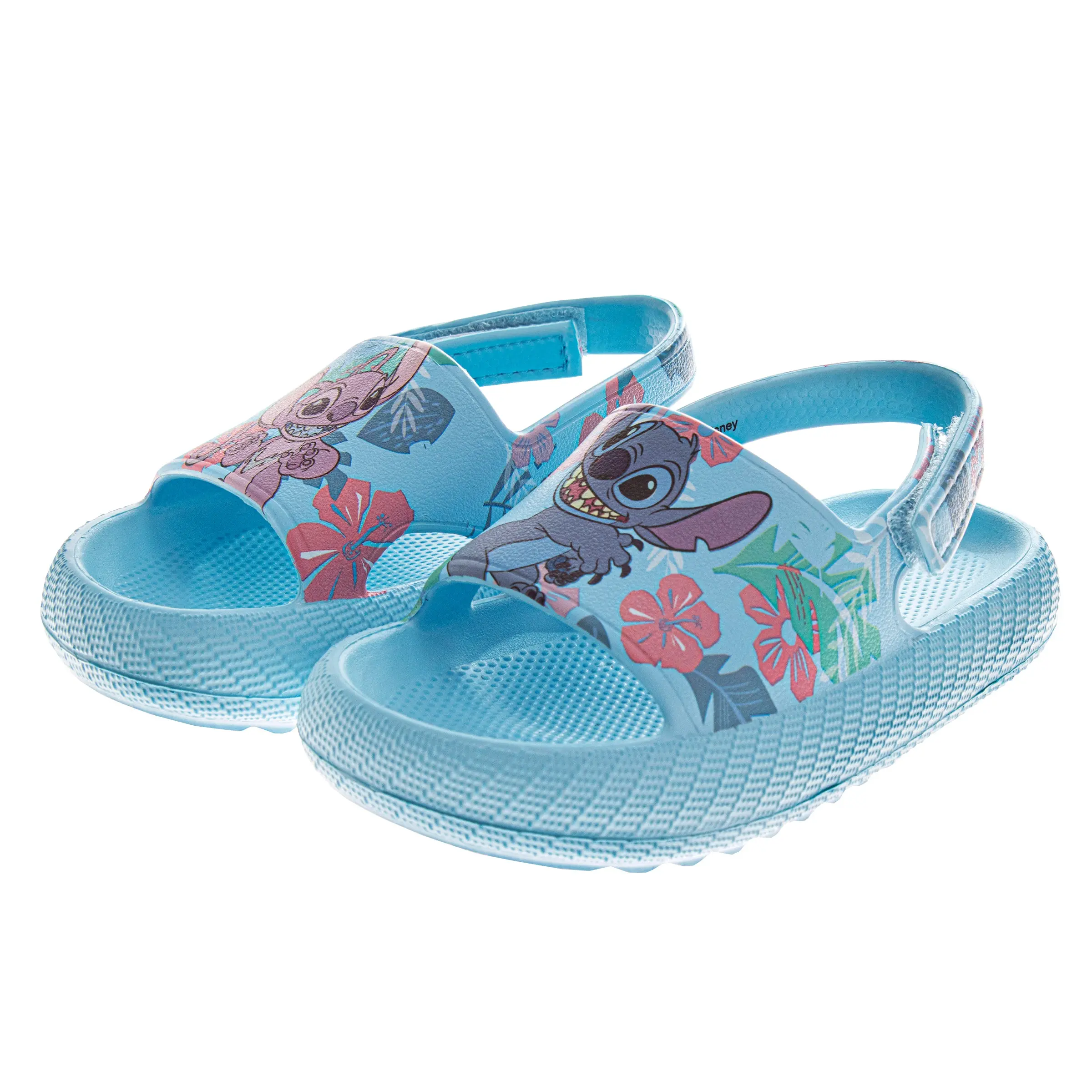JOSMO KIDS Officially Licensed Stitch and Angel Girls' Rubber Velcro Slip-On Slide Sandals - Open Toe, Playful Design, Adjustable Hook-and-Loop Back Strap, 4-5 Years (Toddler Size 5), for Outdoor Adventures, Casual, Synthetic, Stitch Print