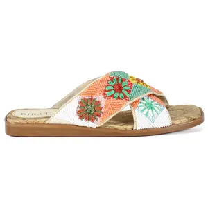 Diba True Womens Fast Pace Flat Beaded Casual Sandals Casual - Orange, White