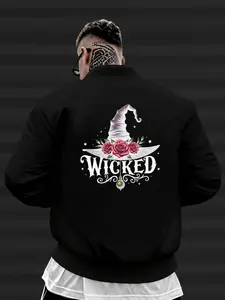 A must-have for trendy men: a retro, dark-themed WICKED printed fleece baseball jacket