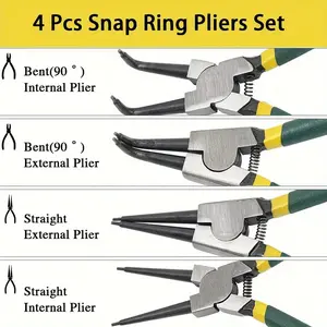 Industrial-grade multifunctional spring clip pliers, 4-piece set — inner/outer straight bending clip pliers; practical tools for automotive repair and mechanical work made from high carbon steel. Anti-slip handle, industrial-grade wear resistance—an essen