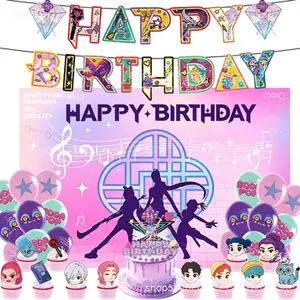 Anime & K-Pop Themed Party Decor Set: Cute Baby Banners, Cake Toppers, Balloons, and Decorations for Kids' Birthday Parties