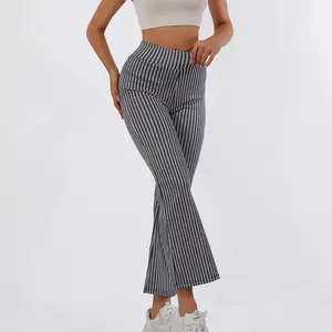 Women's High Waist Houndstooth Flare Pants Soft Stretch Slim Fit Bell Bottom Casual Trousers