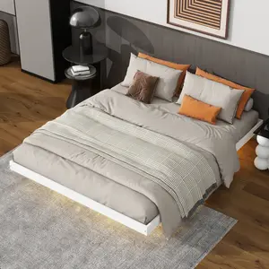 queen sized bunk beds Queen Size Floating Bed with LED Lights Underneath,Modern Queen Size Low Profile Platform Bed with LED Lights,White