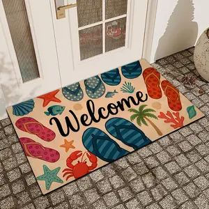 1 Pc Summer Beach Starfish Printed Door Mat With Linen Surface Diatomaceous Earth Anti Slip And Absorbent Indoor And Outdoor Printed Door Mat Kitchen Restaurant Bathroom Bedroom Decoration Holiday Home Decoration