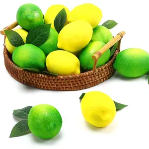 JUNEBRUSHS 16 Pieces Fake Foam Lemons Artificial Lemon with 20 Leaves Faux Lemon Realistic Limes Fruit Decor for Kitchen Party Table Home Decoration Photography Props