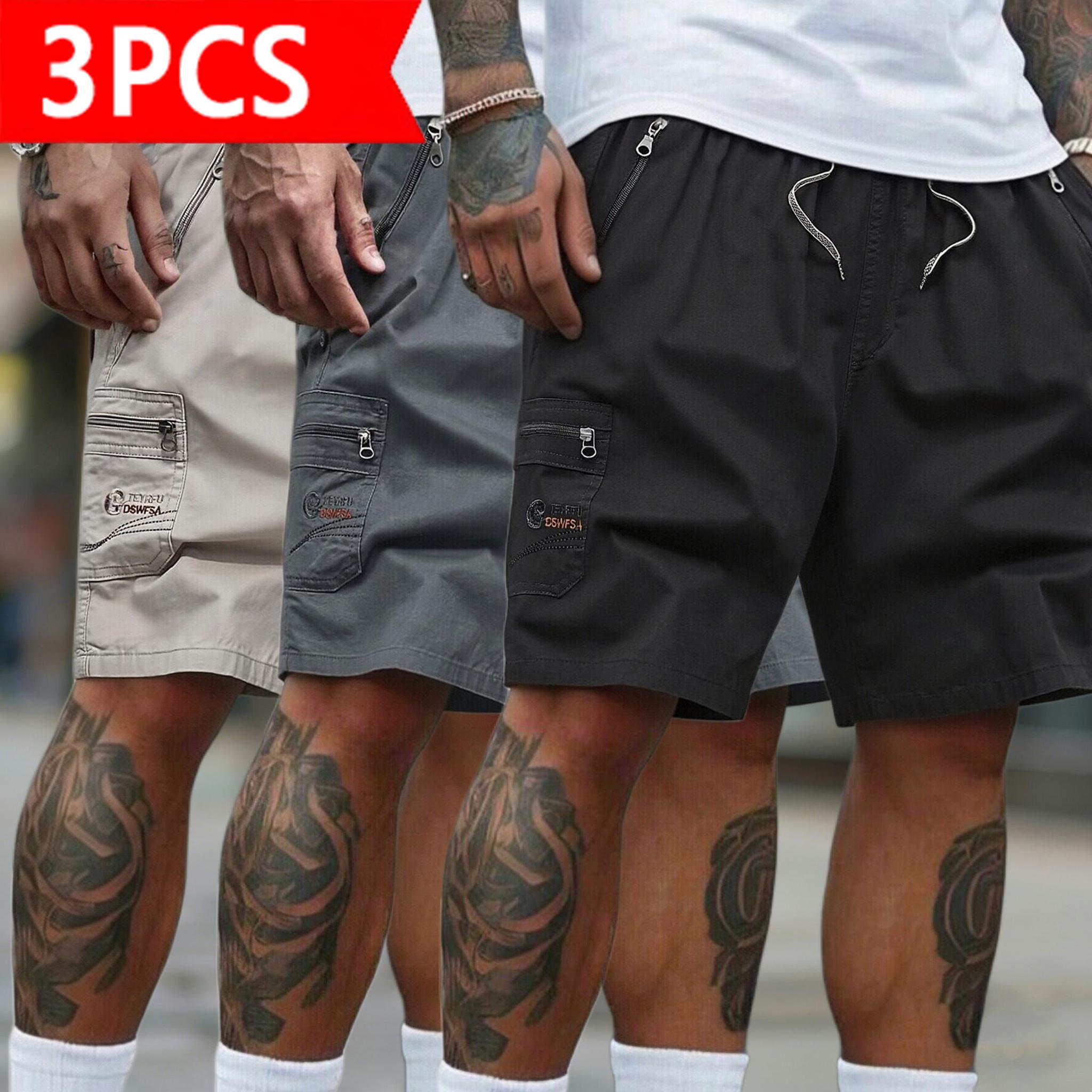 Men's 3-Pack Cargo Shorts | Casual Drawstring Elastic Waist Shorts with Zipper Pockets | Quick Dry Lightweight Streetwear for Summer, Beach, Daily Wear & Outdoor Activities Men's 3-Pack Cargo Shorts | Casual Drawstring Elastic Waist Shorts with Zipper Pockets | Quick Dry Lightweight Streetwear for Summer, Beach, Daily Wear & Outdoor Activities