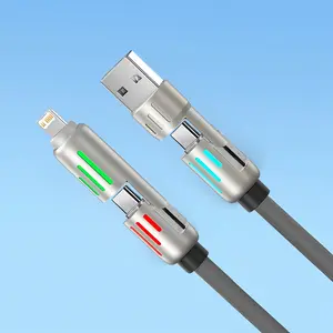 4-In-1 Fast Charging Cable, Super Fast Charging, 240w Power Delivery, LED Light, 1 Meter Long, Available in 1/2/3 Pieces, Multi Device Charger