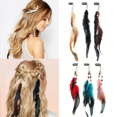6pcs Feather Hair Clips, Tribal Braided Beads Headdress, Colorful Feather Hair Headwear, Feather Hair Clip Accessories, Women'S Hair Clips Accessories, Great for Birthday Gifts, Party, Christmas Gifts, Thanksgiving, Wedding