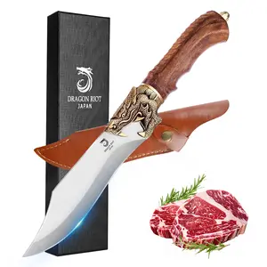 DRAGON RIOT Black Friday Retro Japanese Kitchen Knife Carbon Steel Blade with Wooden Handle – Ideal for BBQ, Fishing, Camping, and Everyday Use