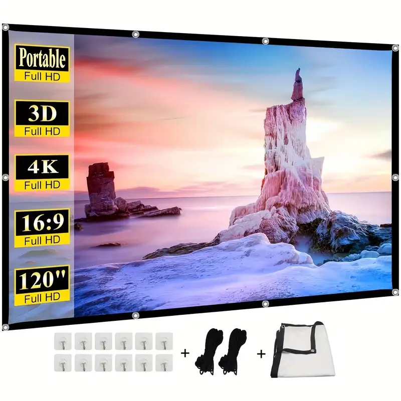120-inch 150-inch Projection Screen 4K HD 16:9 Foldable Movable Portable Projector Screen, Portable Wrinkle-proof Projector Screen for Camp Out And Indoor Home Theaters, Suitable for Party Movie Projection