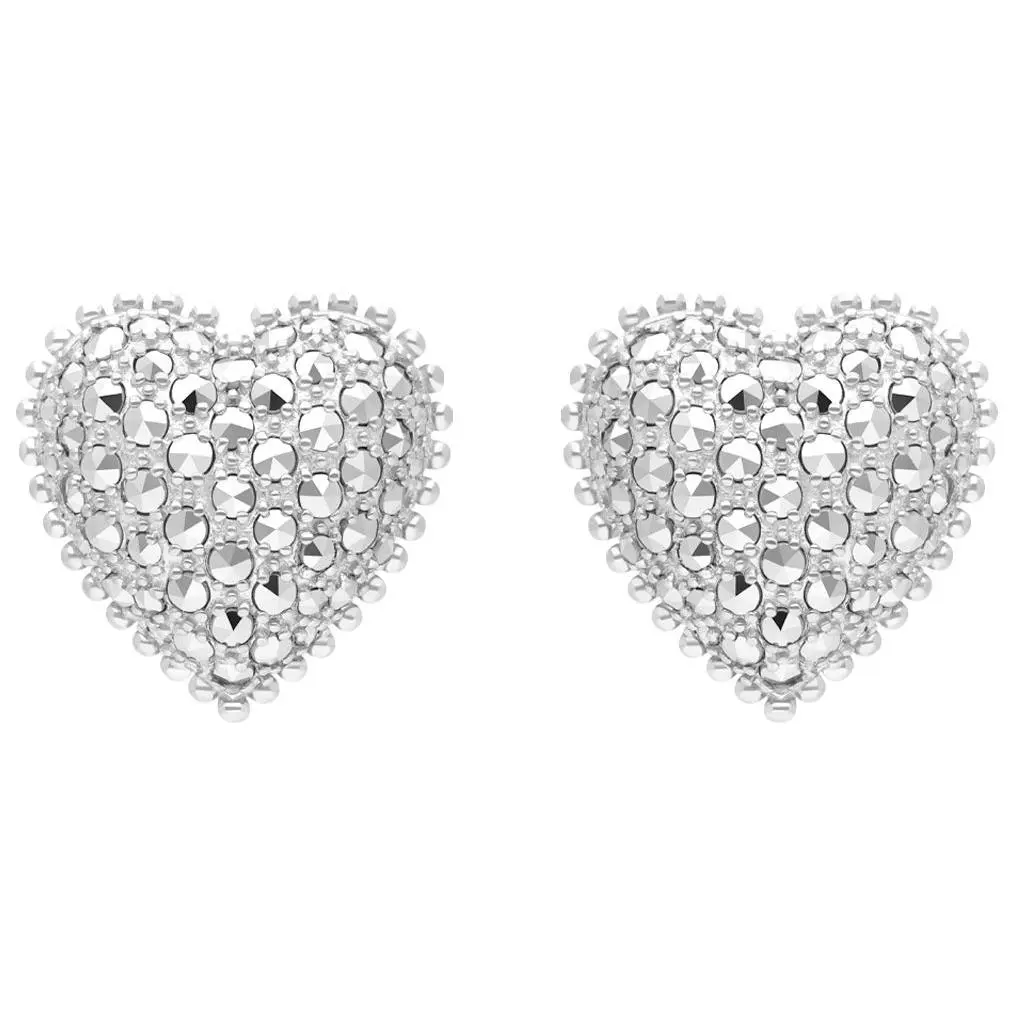 Dallas Prince Sterling Unity Heart Chrome Marcasite Earrings