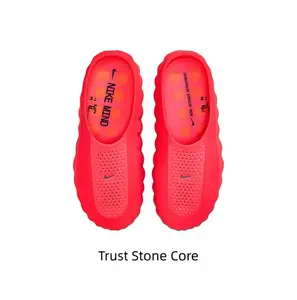 Vibrant Red Thick-Soled Mule Slides, Orange Cushioning Massage Outsole, Perforated Upper, Pre-Game Recovery Tech Slides
