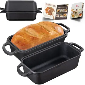 9x5 Inch 2-in-1 Cast Iron Loaf Pan with Lid, Even Heat Distribution Ideal for Baking Homemade Sourdough Bread