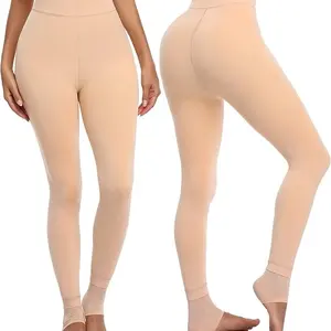 Set of 2 Women thermal stretch fleece lined thick beige leggings- one size fits small to medium