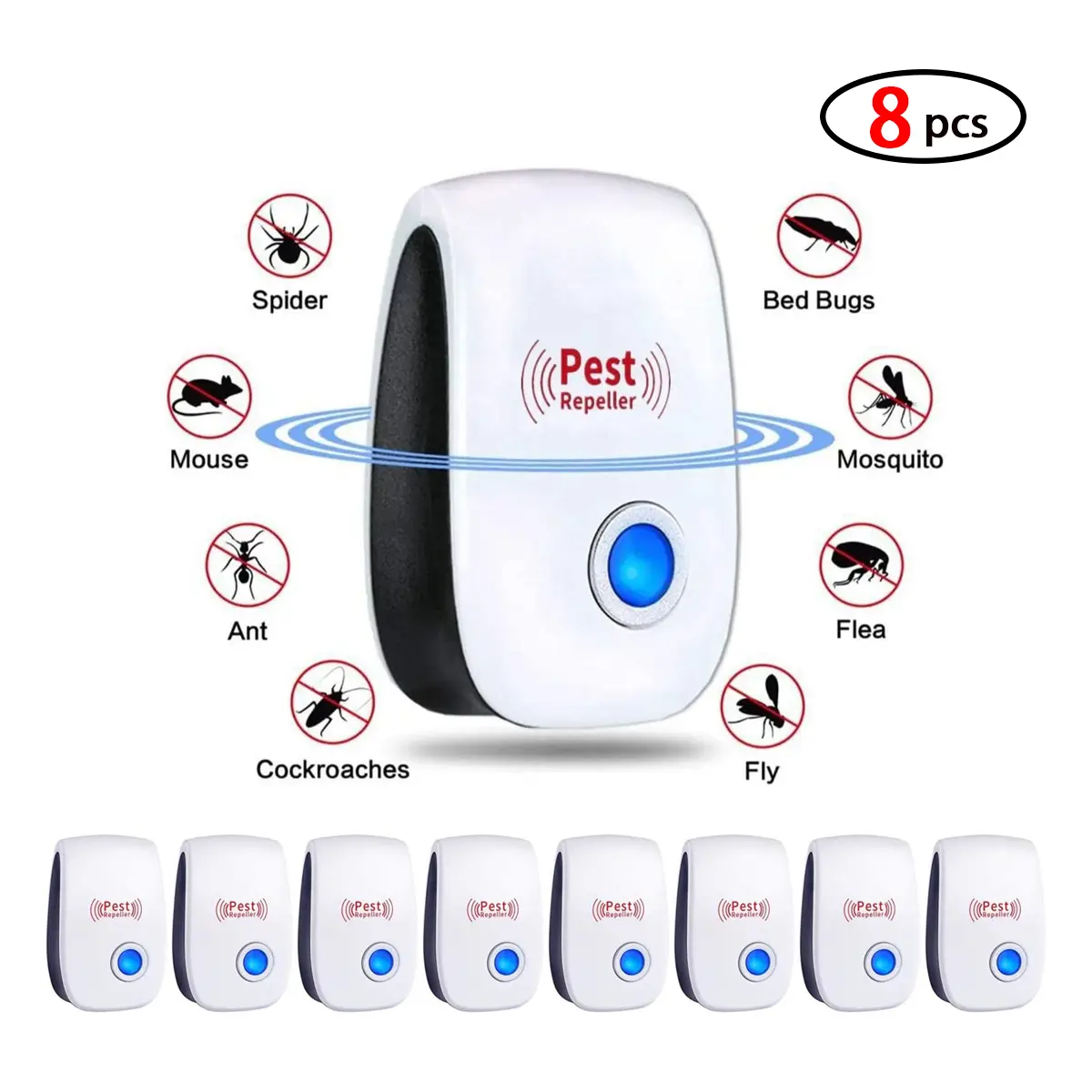4/6/8 Ultrasonic Pest Control Repeller, Electronic Pest Repellent Plug in Indoor for Insect Roaches Spider Ant Bug Mosquito Suitable for Home/Office/