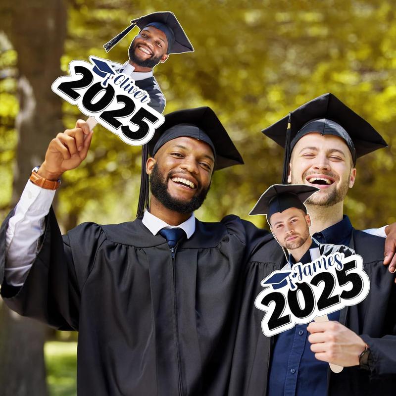 Graduation Custom Cutout Big Head on a Stick, Fun Face Cardboard Cutouts,Real Life Size, Personalized Fat Heads, 6 to 18", Party Décor, Birthday, Upload Your Photo, 1 PC, Black