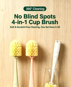 Cup Brush, Water Bottle Cleaning Brush Set, Multi-Functional Bottle Brush for Baby Bottles & Thermoses, No Dead Angle Long-Handle Cleaning Brush with Crevice Brushes, Portable Cup Cleaner Kit