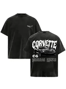 Vintage Washed Corvette C6 Graphic T-Shirt, Washed Racing Car Tee, 100% Cotton Crewneck, Classic Sports Car Merch for Men & Boys, Trendy Retro Unisex Top