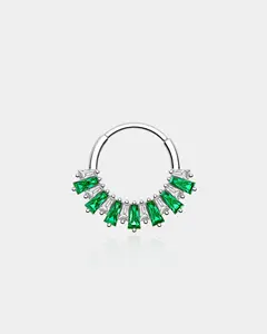 Baguette Clear/Green CZ Septum Ring