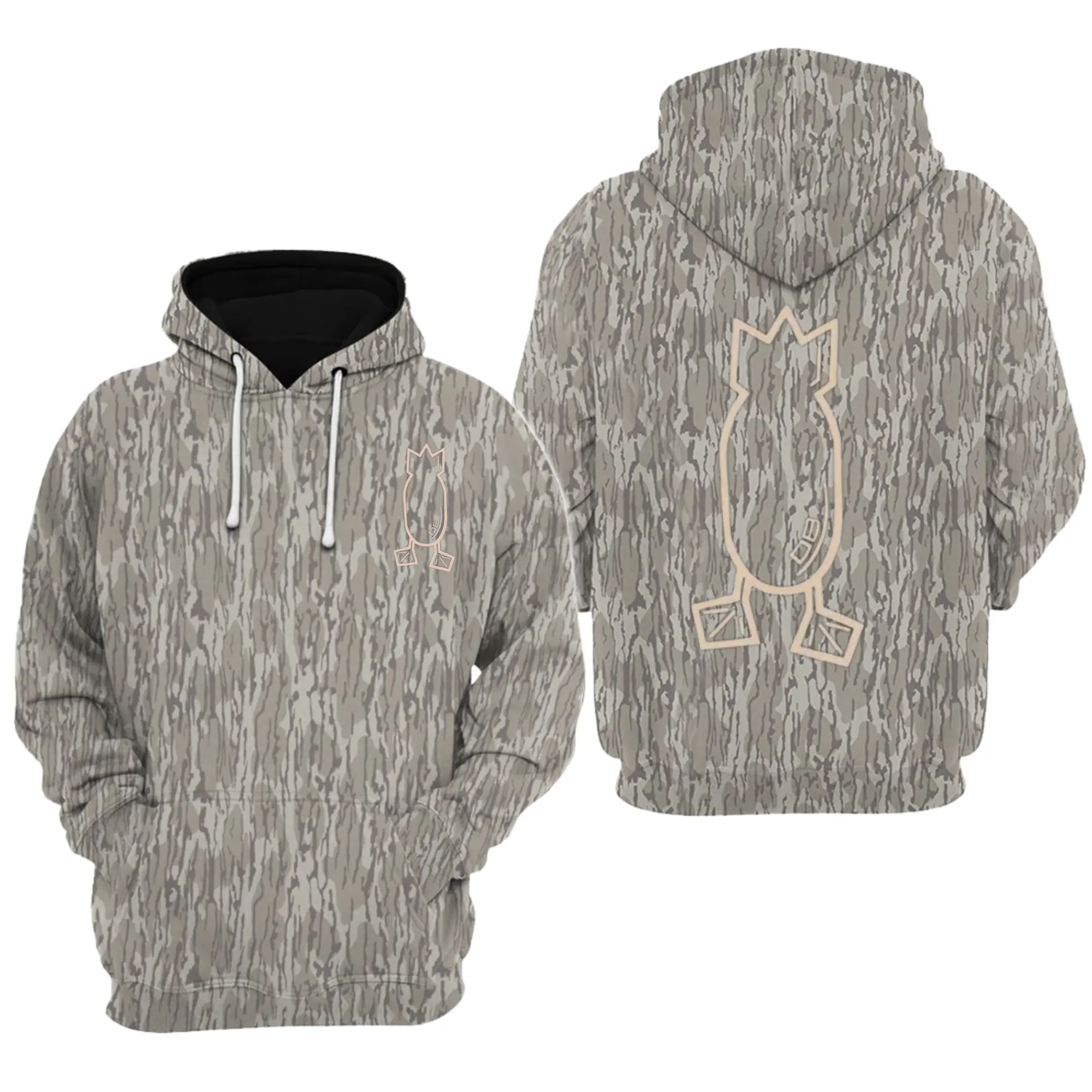 Dive Bomb Industries Classic Logo Camo Hoodie, Men's Hunting Camo Hoodie, Mosy Oakk Bottomland , Vintage 3D , Gift Idea, Gift for Dad or Husband,Perfect For Outdoor Enthusiasts