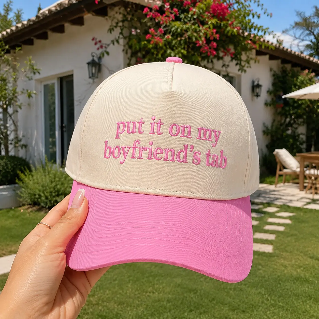 Put It On My Boyfriend's Tab Funny Embroidered Baseball Cap For Women, Trendy Vintage Baseball Cap, Adjustable Casual Hat Preppy College Campus Hat