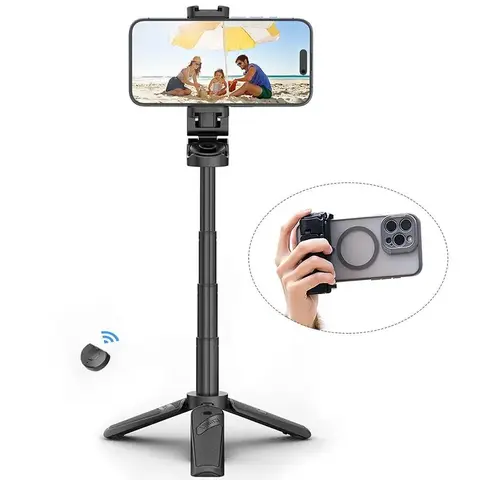 ULANZI JJ02 3-in-1 Aluminum Mobile Selfie Stick Tripod - Compact Cellphone Accessory, Extendable Grip, Detachable Remote, 2 Cold Shoes, 10m Wireless Shutter, Lightweight Polyamide Stand for Content Creators (iOS/Android Compatible)