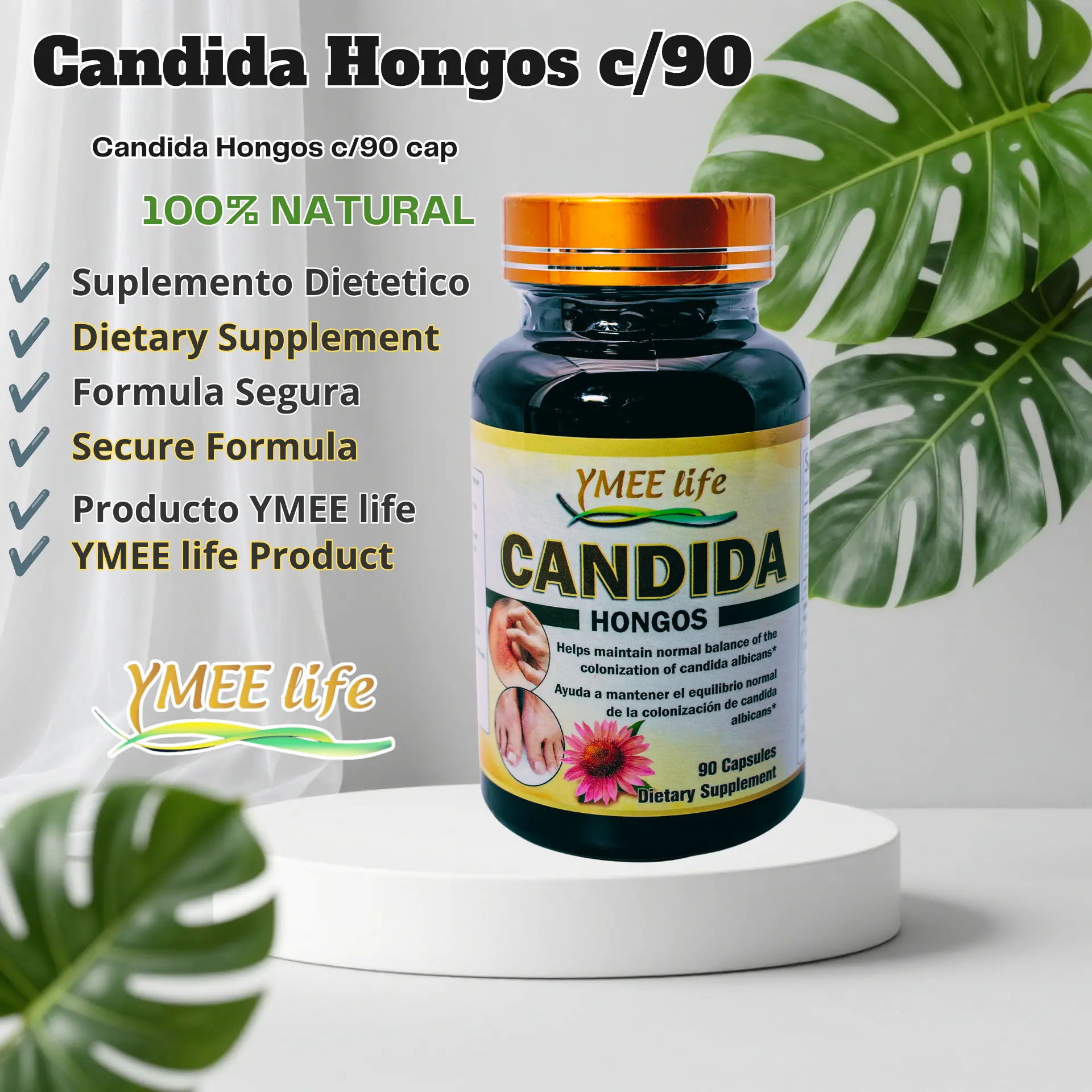 Natural Garlic Herbal Extract Candida Fungi Dietary Supplement - 90 Capsules, Immune System Support, Gut Support, Fungal Proliferation Control, Probiotic Enhancer