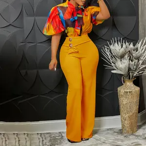 Summer fashion Two pieces set African women print  short-sleeved  High waist