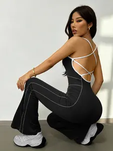 Women's Casual Sleeveless Yoga Jumpsuit, Backless Sports Jumpsuit, Soft Nylon Spandex Fabric, No Padding, Ideal for Daily Wear, Outdoor Training, Fitness Exercises, Sporty Jumpsuit
