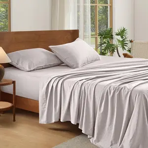 Linen Sheets  Linen  Size Sheets Set, Breathable and Durable for Hot Sleepers, 4 count Bed Sheets with 16 Inch Deep Pocket - 1 Flat Sheet, 1 Fitted Sheet, 2 Pillowcases