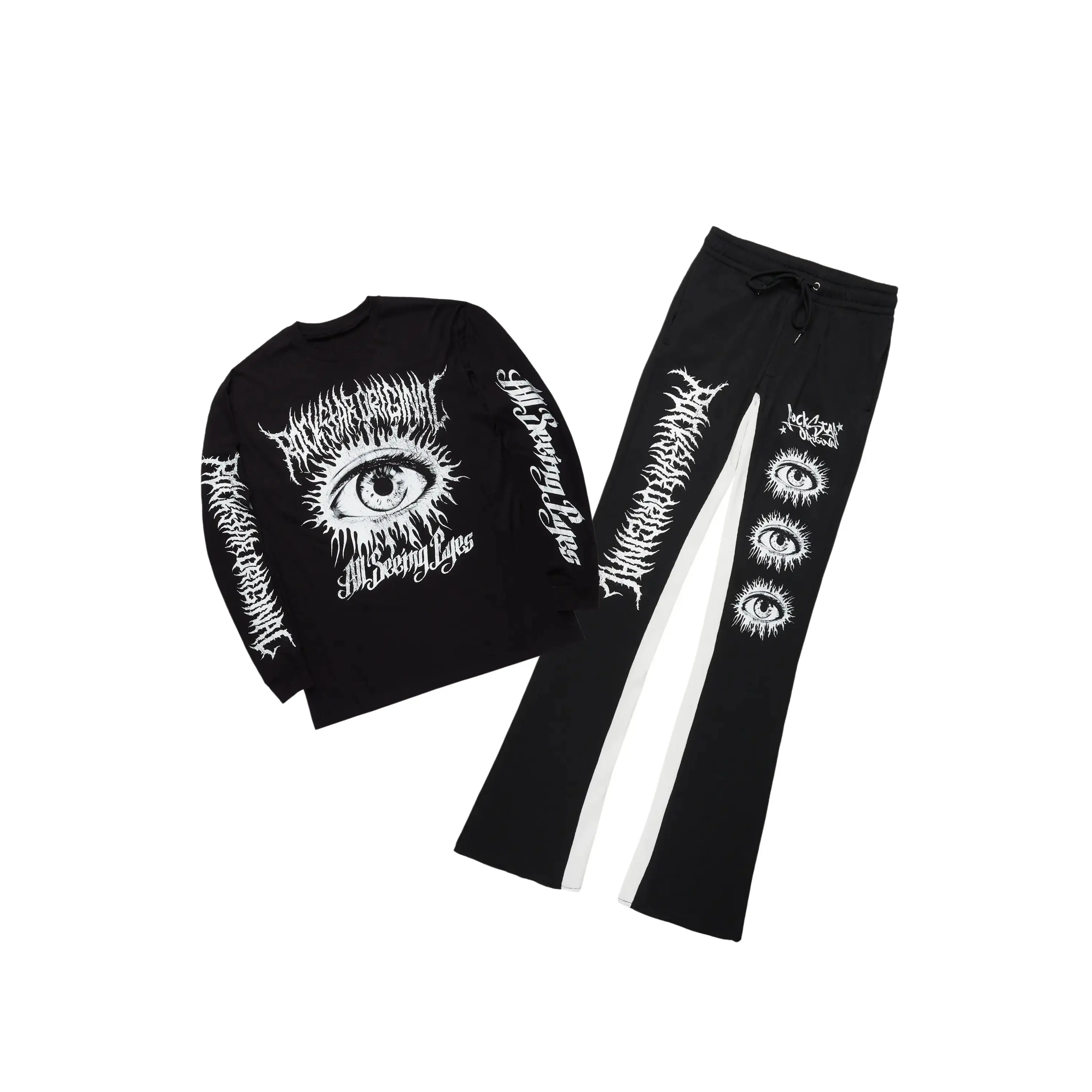 All Seeing Eyes Black/White Long Sleeve T-Shirt/Baggy Pant Set