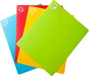 Flexible Plastic Cutting Board Mats, Colored Mats With Food Icons, Gripped Back, Cutting board Set of 4