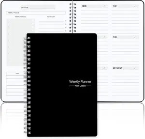Undated Weekly Planner, Weekly Goals Notebook, A5  Planner, Habit  Journal with Spiral Binding, 5.7 x 8.0 in, Black