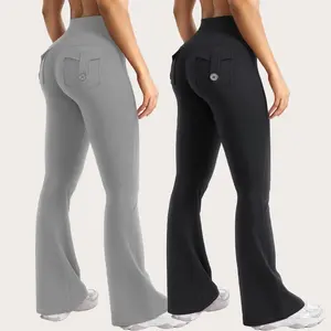 AIbart 2-pack high-waisted women's slightly flared trousers with pockets, available in gray and black, comfortable and versatile for daily wear