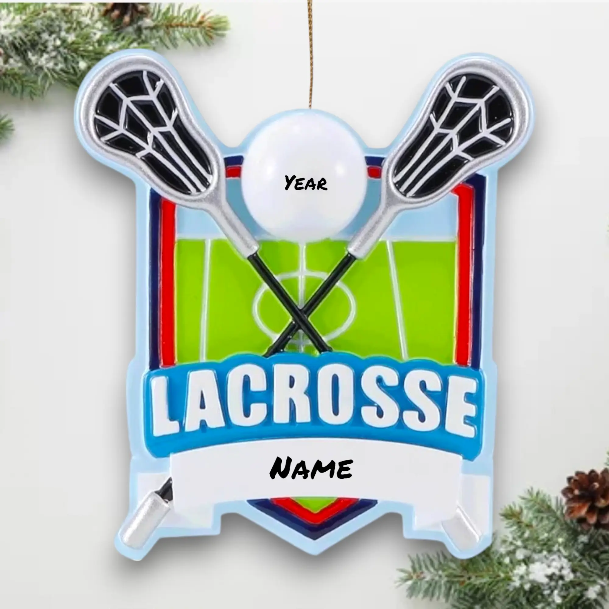 Personalized Lacrosse Ornament – Custom Name & Year Sports Shield Gift – Lacrosse Player Christmas Keepsake Noel Box