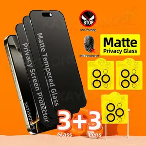 6-In-1 Privacy Screen Protector Set, 3-Piece Anti-Spy Tempered Glass Film for iPhone 13/14/15/16 Pro Max Plus, Full Coverage, Easy Install, Accessories