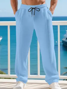 Men's British Gentleman Waffle Knit Joggers, Loose Fit Breathable Casual Sport Pants, Runner Pants, Spring Summer Fashion, Comfortable Running Trousers